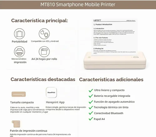 Vista 4 de HPRT Impresora portátil inalámbrica - Impresora térmica Bluetooth para Beige