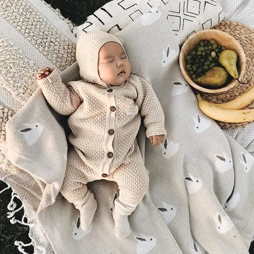 Vista 4 de mimixiong Mameluco de algodón para bebé recién nacido, ropa de punto de manga larga para niños y niñas con gorro cálido