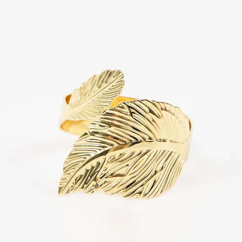 Vista 7 de Efavormart - Servilleteros de lino con hojas ornamentadas de oro metálico, paquete de 4