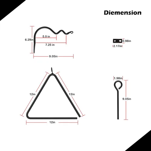 Vista 8 de Sunluway Campana triangular de 12 pulgadas – Campana triangular de hierro con soporte de pared y soporte de pared – Campana triangular