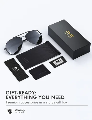 Vista 7 de LUENX Aviator Polarized Sunglasses Men Women Classic UV400 Driving negro (Black/Black Frame)