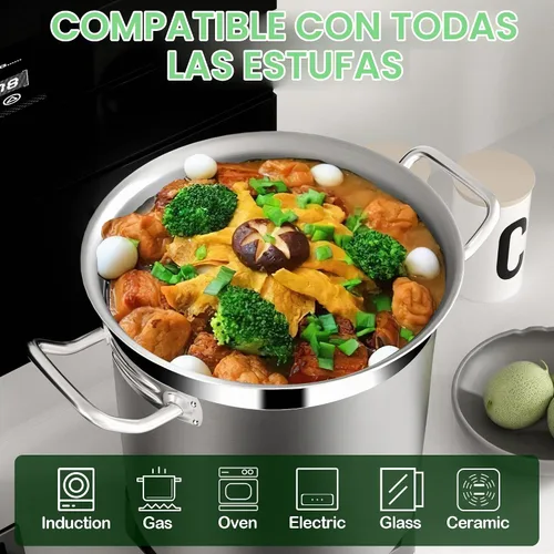 Vista 3 de STOCKPOT Olla de Caldo de 20 Cuartos con Tapa – Olla de Cocina de Acero Inoxidable para Sopa, Guiso y Pasta – Olla de Caldo Resistente Compatible