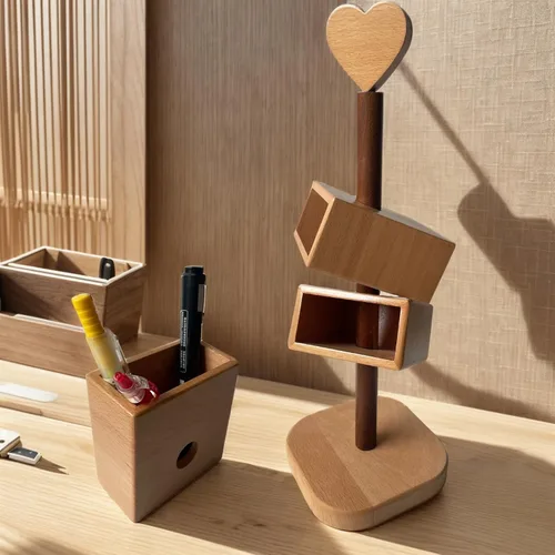 Vista 3 de Svartur Soporte de madera para bolígrafos de escritorio, organizador de bolígrafos de escritorio, almacenamiento de cubo inclinado de 3 niveles