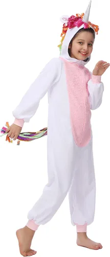 Vista 4 de Rabtero Disfraz de una sola pieza de animales para niños, disfraz unisex de unicornio, disfraz de unicornio para niños, Halloween, Navidad