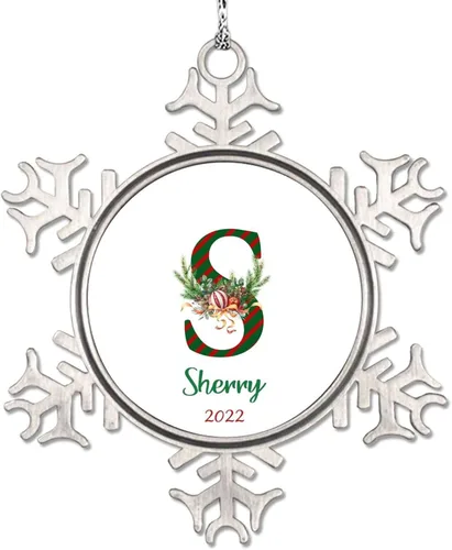 Vista 24 de Monograma inicial letra A copo de nieve, adorno de bayas de pino de Navidad para decoración de árbol de Navidad, adornos de Navidad personalizados