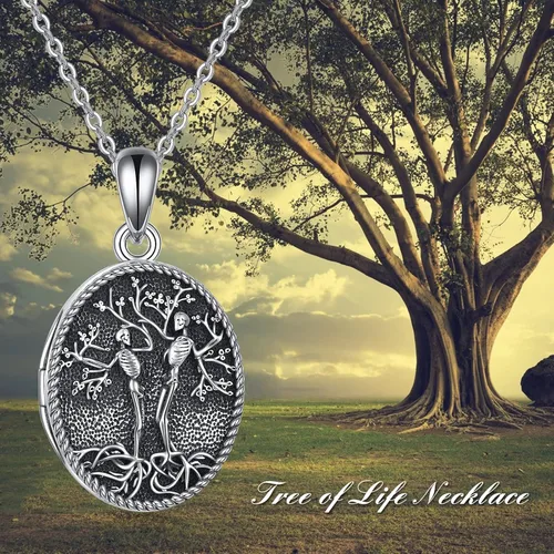 Vista 6 de URONE Collar personalizado de plata de ley 925 con diseño de girasolárbol de la vidaala de ángel que sostiene fotos, fotos personalizadas, girasol
