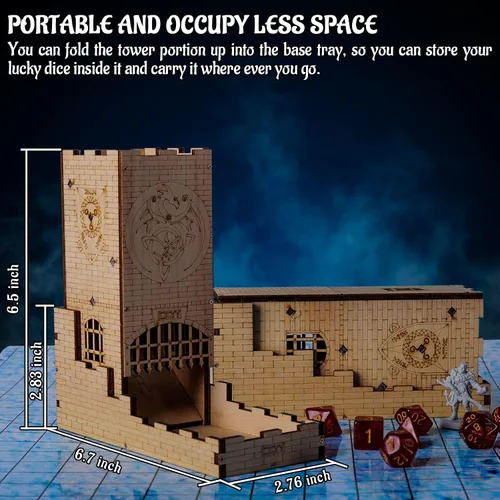 Vista 3 de CZYY Castle Dice Tower, rodillo plegable de madera con bandeja