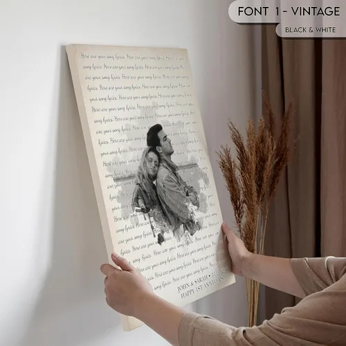 Vista 5 de SANTANNA Letras de música personalizadas, impresiones artísticas para decoración de pared (amor clásico y aniversario de canción favorita)