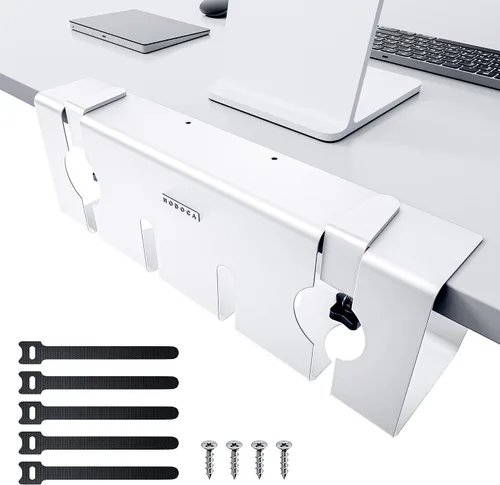 Vista 14 de NODOCA Bandeja de gestión de cables para debajo del escritorio sin perforación, gestión de cables de 14'', abrazadera sin perforaciones, bandeja
