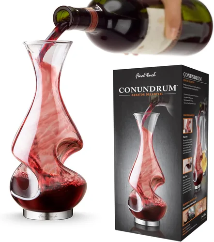 Vista 13 de Final Touch L'Grand Conundrum Aerator Decantador de Vino Botella Completa - 25.4 Oz. Vidrio de Cristal Transparente de Calidad Soplado a Mano