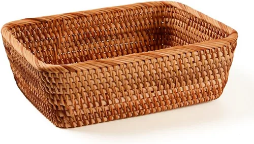 Vista 7 de Cesta rectangular hecha a mano de ratán para frutas, 9.1 pulgadas, cesta tejida a mano, bandeja de alimentos para servir, soporte organizador