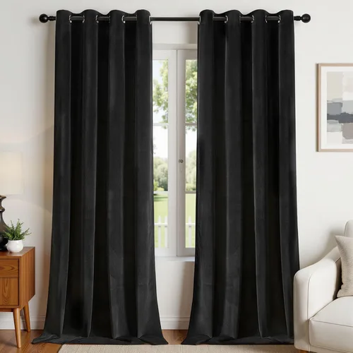 Vista 22 de Joydeco Cortinas de terciopelo negro de 72 pulgadas de largo, 2 paneles, cortinas opacas de lujo con bolsillo para barra, cortinas de ventana
