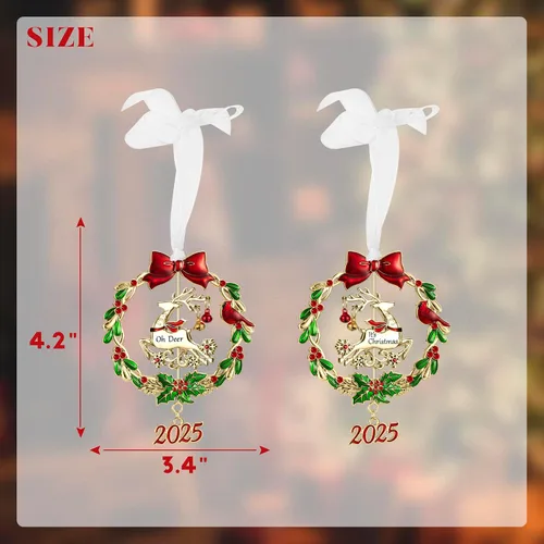 Vista 3 de Adorno para árbol de Navidad de metal plateado colgante, diseño giratorio, encanto decorativo festivo, regalo conmemorativo (2025 Ciervo y Dorado)