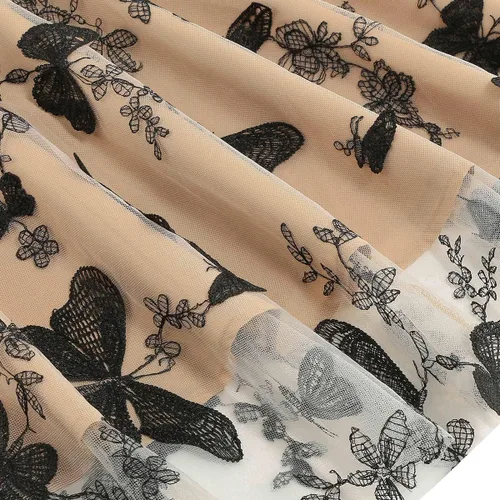 Vista 5 de Vestido de noche de tul con bordado floral para mujer, diseño de ilusión de malla transparente, vintage, cóctel, vestido de fiesta de boda, fiesta