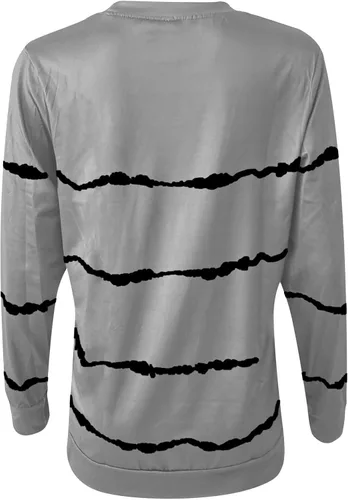 Vista 4 de Camisetas de otoño para mujer, a la moda, de manga larga, a rayas, holgadas, holgadas, elegantes, informales, con cuello redondo