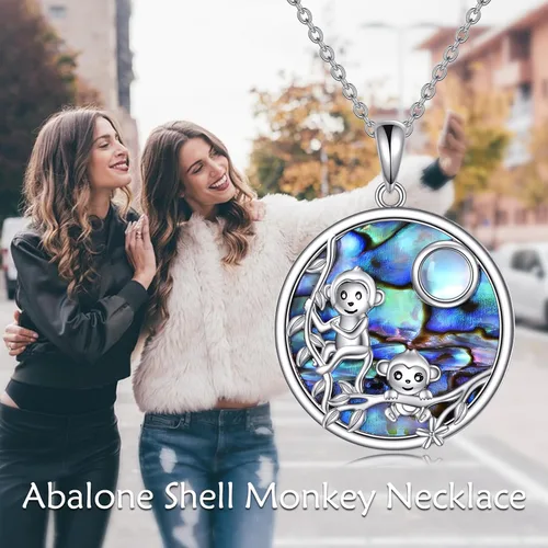 Vista 6 de AXELUNA Collar de plata de ley con colgante de concha de abulón de piedra lunar para mujer, Plata esterlina, Circón