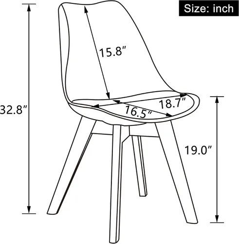 Vista 3 de LSSBOUGHT Sillas de comedor de estilo moderno, silla de plástico Shell Lounge con asiento acolchado suave y patas de madera maciza, juego de 4 Blanco