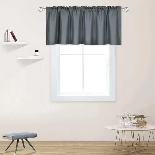 Vista 42 de DECOVSUN Cenefa morada para ventanas de 60 x 18 pulgadas, aislamiento térmico sólido, bolsillo para cortinero, cenefa corta para cocina, cenefa
