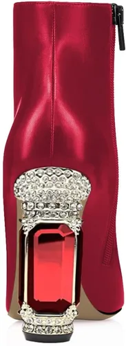 Vista 69 de FSJ Botas de tacón alto con punta puntiaguda para mujer, con tacón alto, con cremallera lateral brillante, estilo casual, para uso diario, zapatos