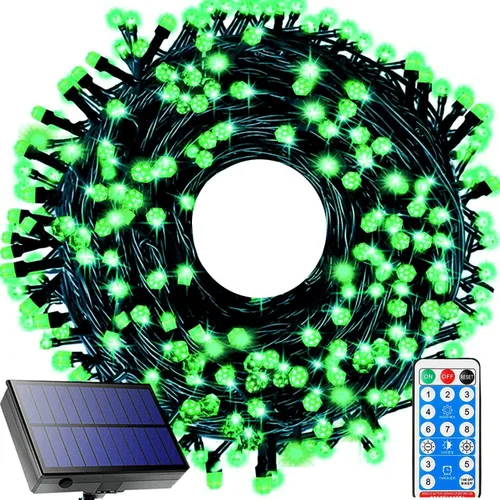 Vista 8 de Luces solares de Navidad para exteriores, 115 pies, 300 LED, 8 modos, impermeables, luces de patio para árbol de Navidad, patio, jardín, decoración