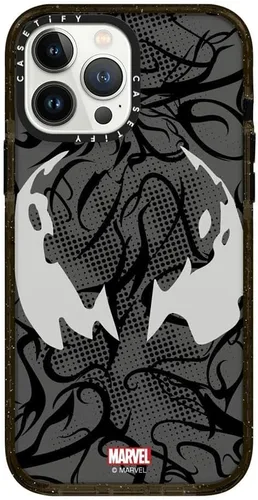 Vista 12 de CASETiFY Impact - Funda para iPhone 13 [Spider-Man Co-Lab / protección contra caídas de 6.6 pies] - Máscara Venom - Negro transparente Spider Man