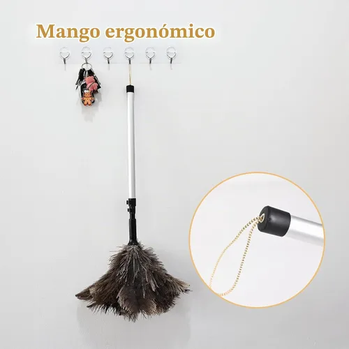 Vista 6 de Plumero extensible de avestruz de 26 a 49 pulgadas, plumero de limpieza natural con poste de extensión de aluminio reutilizable para techos altos