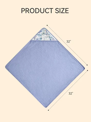 Vista 6 de TILLYOU Paquete de 2 toallas de muselina con capucha para recién nacido, 32 x 32 pulgadas, toallas de baño suaves para bebé altamente absorbentes