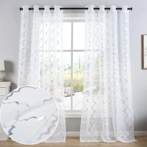 Vista 9 de Kotile Cortinas traslúcidas color blanco dorado para dormitorio, 52 x 63 Oro blanco