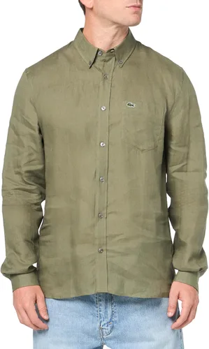 Vista 13 de Lacoste Camisa casual de lino con botones para hombre azul (Rill Light Blue)