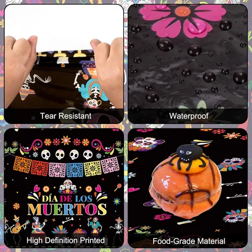 Vista 5 de 2 Piezas Mantel del Día de los Muertos - Mantel de Plástico Dia De Los Muertos, Mantel Desechable con Calavera de Azúcar Floral Cubierta de Mesa