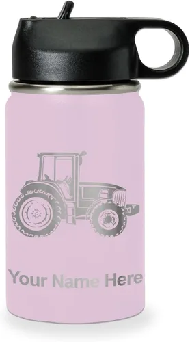 Vista 20 de LaserGram Botella de agua personalizada, tractor agrícola, acero inoxidable de doble pared aislada al vacío con popote superior, regalo grabado