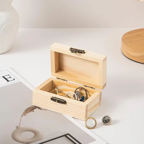 Vista 2 de Caja pequeña de madera de 24 piezas, caja del tesoro de madera sin terminar con tapas para manualidades (3.5 x 2.1 x 1.8 pulgadas) (24)