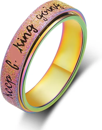 Vista 8 de Fidget Ring Women for Anxiety Rings:Personalized Inspirational Mantra Stainless Steel Silver Black Rainbow Rose Gold Spinning Ring for Men Women