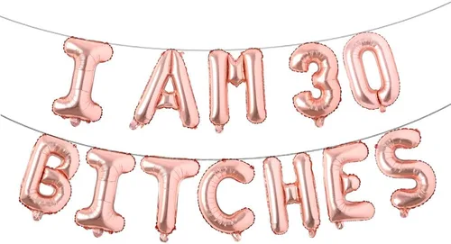 Vista 7 de Globos multicolor con texto en inglés "I AM 30 BITCHES" para decoración de cumpleaños de 30 años para ella (30 perras, negro)