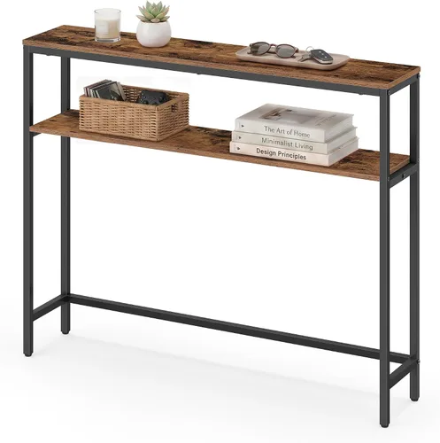Vista 8 de VASAGLE Mesa consola, mesa de sofá estrecha de 2 niveles con 2 estantes, 7.9 x 31.5 x 31.5 pulgadas, para sala de estar, pasillo, entrada, gris