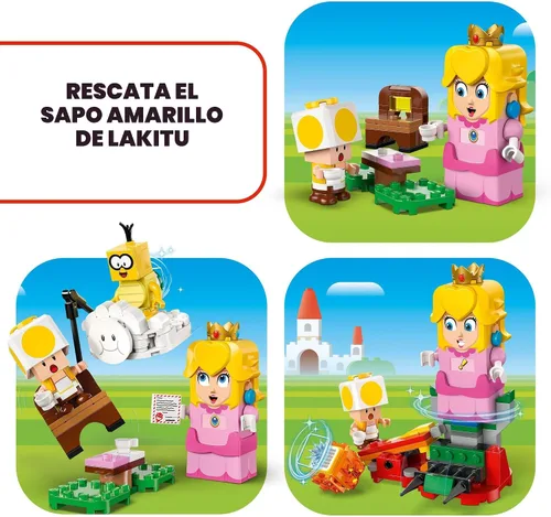 Vista 4 de LEGO Super Mario Adventures con juguete interactivo de la Princesa Peach, Set de Juego de Super Mario para niños, Figura de Toad Amarillo, regalo