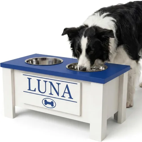 Vista 29 de GTW Soporte de Cuenco Elevado Personalizado para Perros Grandes, Medianos, Pequeños y Extra Pequeños - Cuencos de Acero Inoxidable para Comida