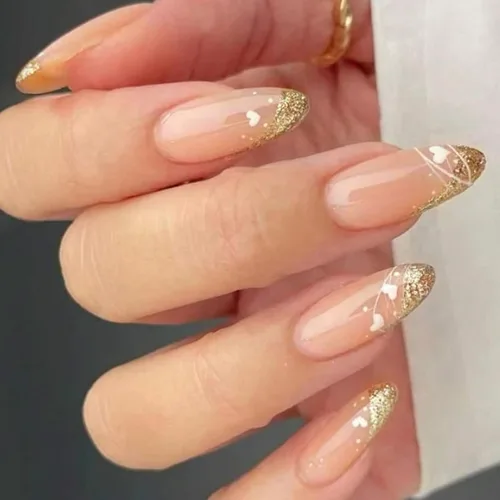 Vista 16 de Uñas postizas a presión con punta francesa, uñas postizas medianas con flores 3D, concha de perla, diseño de estrellas de mar, uñas blancas a
