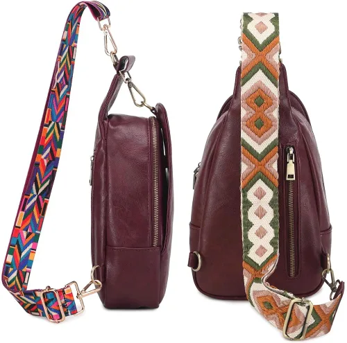 Vista 3 de WSRYDJDL Bolsa de pecho para mujer, bolso bandolera pequeño de piel sintética, mochila de hombro para viajes, senderismo, ciclismo