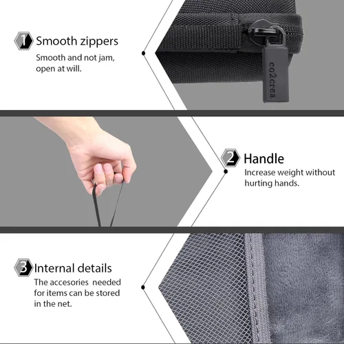 Vista 4 de co2CREA Estuche de viaje rígido de repuesto para 3 altavoces portátiles Bluetooth (caja negra) Mesh Pocket, Cable Storage Space, Interior Strap