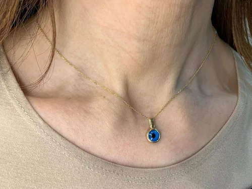 Vista 2 de Jewelry, Solid 14k Gold Jewish Jewelry Pendant Blue Crystal Evil Eye Protection Charm Necklace for Women & Men Spiritual Amulet Good Luck Jewelry