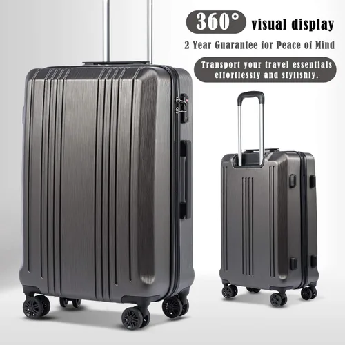 Vista 2 de Coolife Maleta de equipaje PC+ABS con bloqueo TSA Spinner de transporte rígido ligero 20 pulgadas 24 pulgadas 28 pulgadas, Gris