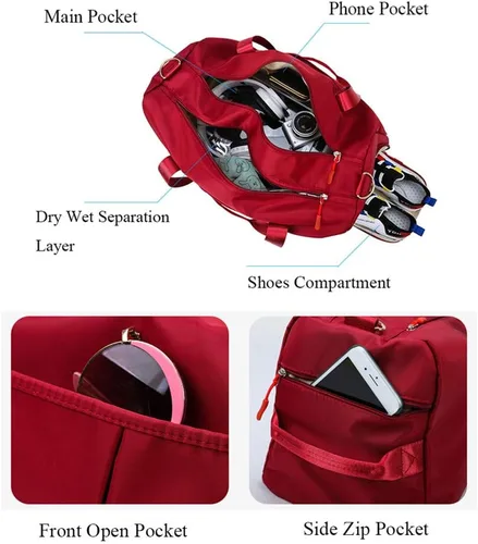 Vista 4 de KARRESLY Bolsa de gimnasio de deportes de viaje para mujeres u hombres con bolsillo húmedo y compartimento para zapatos para entrenamiento