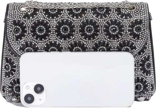 Vista 5 de Bolso de mano de cristal con diamantes de imitación de flores, bolsa de hombro brillante para boda, graduación, fiesta, novia, invitada, caja