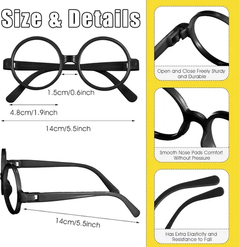 Vista 2 de Flutesan 30 gafas de juego para niños, gafas falsas a granel para niños, marco redondo de mago colorido, sin lentes para niños pequeños, fiesta