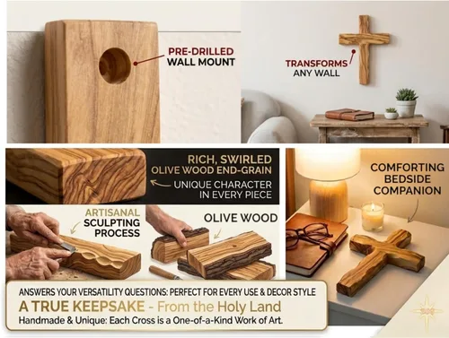 Vista 3 de Cruz de pared, cruces de madera de Belén, Tierra Santa. Crucifijo de madera de olivo. Decoración colgante para el hogar. Regalo religioso
