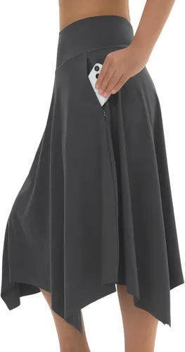 Vista 2 de COPYTREE Faldas hasta la rodilla para mujer con bolsillos, faldas atléticas de cintura alta para mujer, faldas midi modestas, tallas grandes