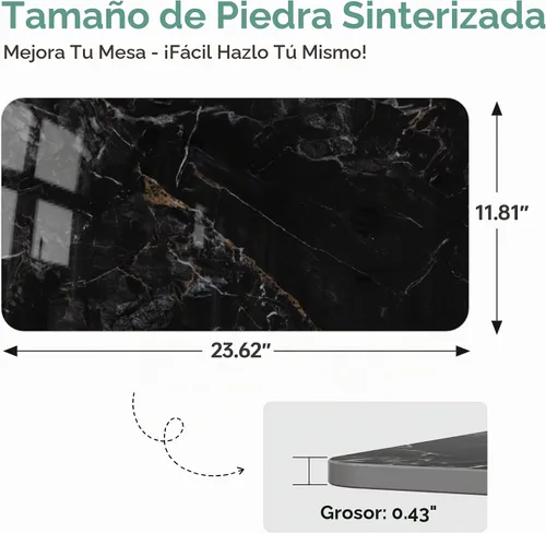 Vista 3 de Mesa rectangular de 23.6 x 11.8 pulgadas, mesa de piedra sinterizada negra, repuesto y cubierta de mármol para escritorio, resistente a los arañazos