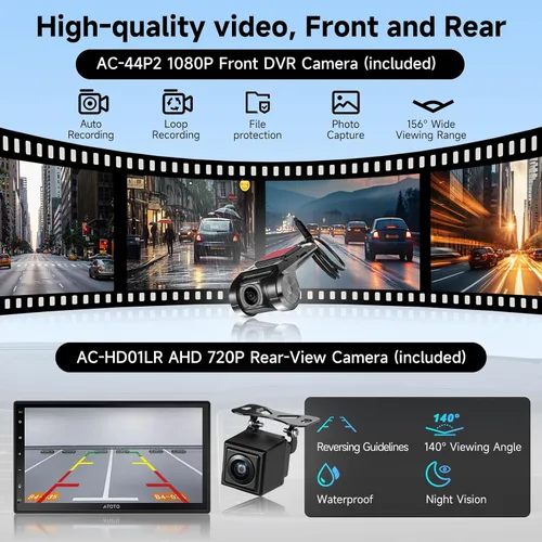 Vista 3 de A5L - Estéreo Android de doble DIN para automóvil de 7 pulgadas, cámara de control y cámara de respaldo de 1080P, CarPlay Android Auto, conexión