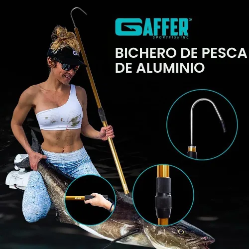 Vista 2 de Gaffer Sportfishing Gancho extensible de aluminio para peces Caña de pescar ligera con gancho de lanza de mar inoxidable Empuñaduras ergonómicas